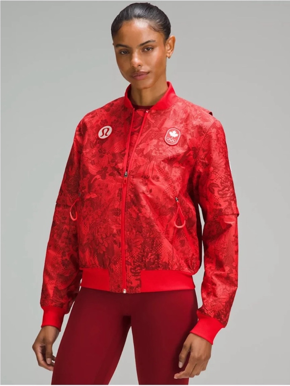 Lululemon Team Canada Women's Vented Jacquard Bomber Jacket Red Size 16